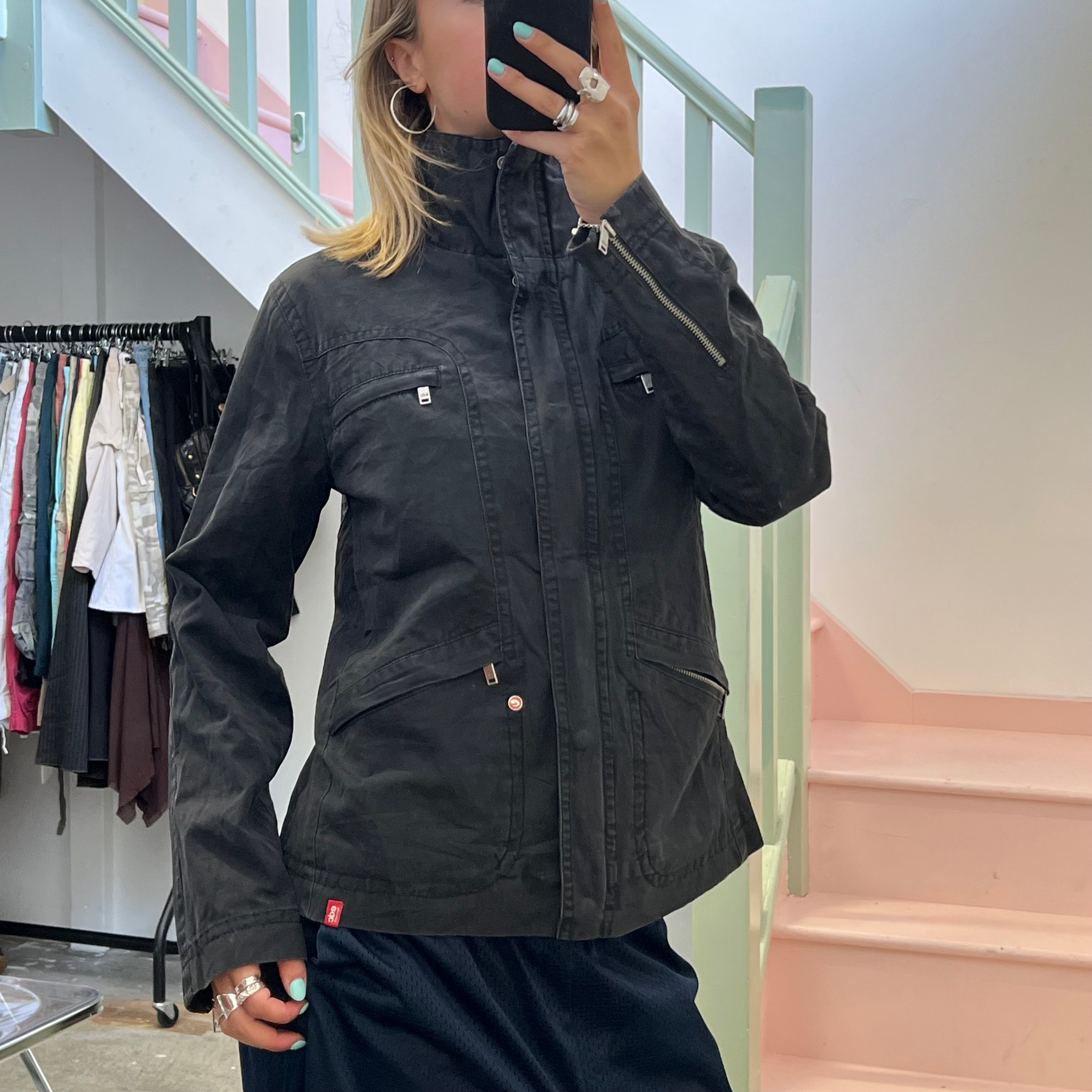 Esprit black zip up utility style jacket