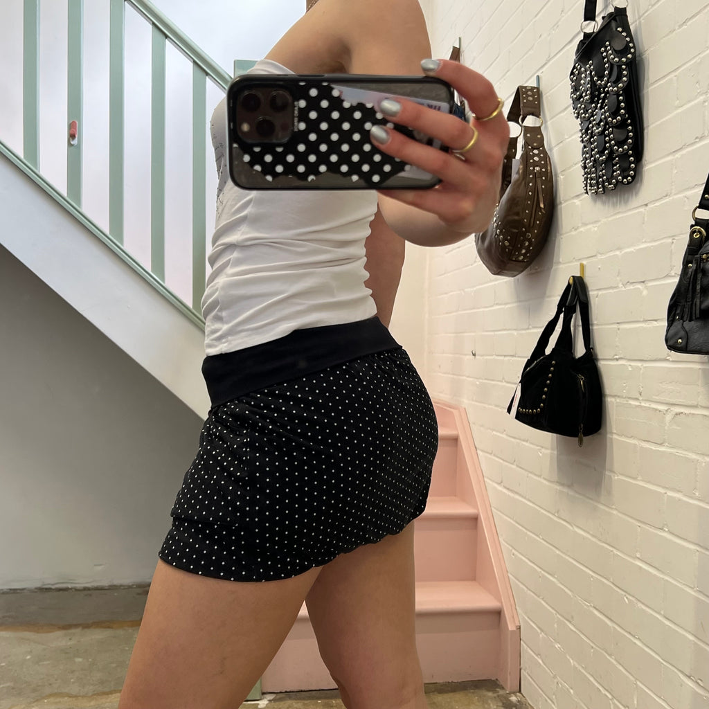Polka dot low rise bubble mini skirt