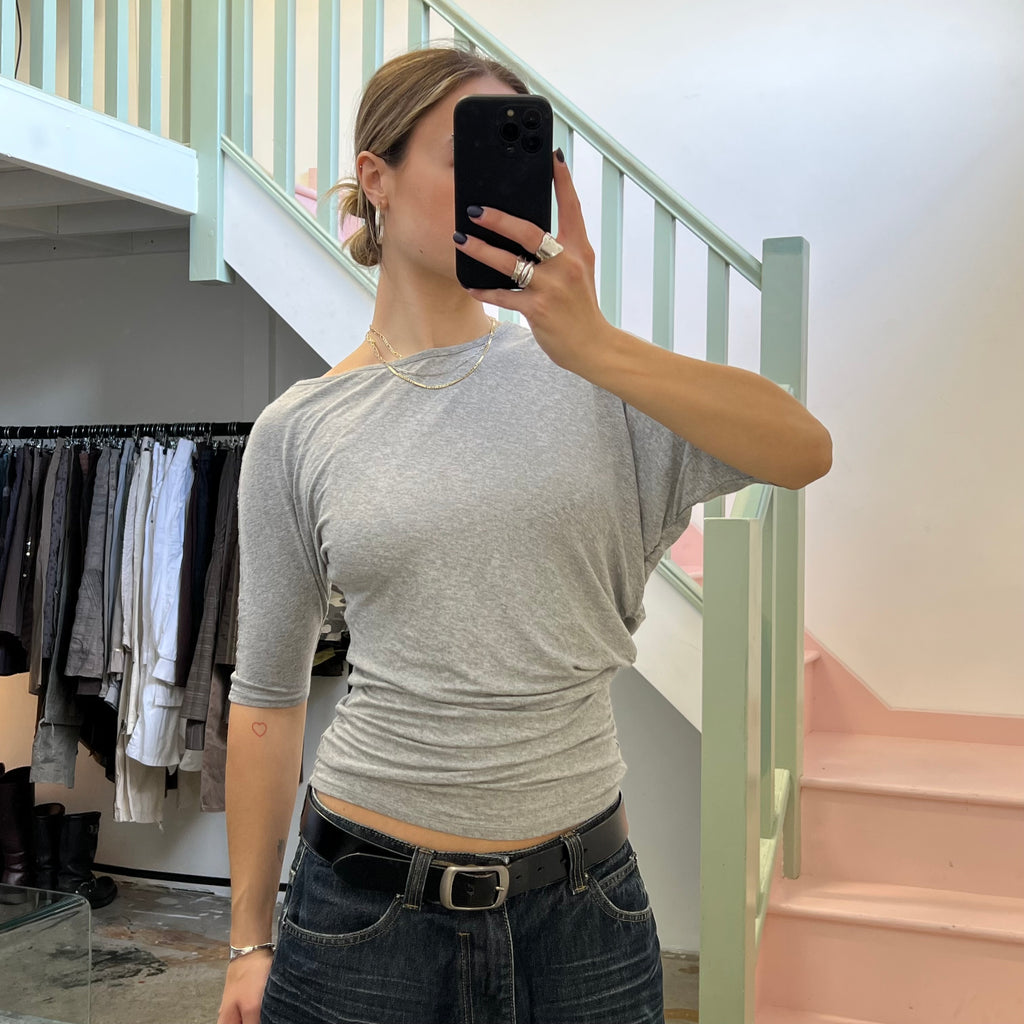 Sisley grey asymmetrical batwing slouchy top