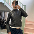 Black leather fitted biker jacket