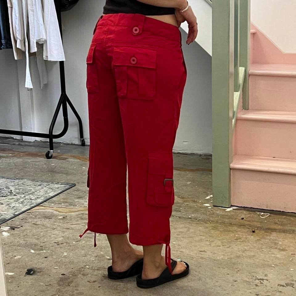 Red wide leg cargo capris