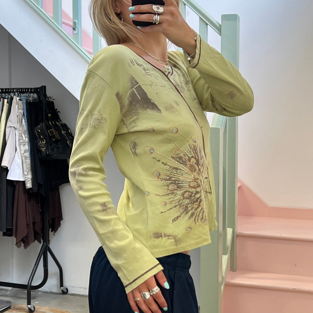 Affinites green printed long sleeve top