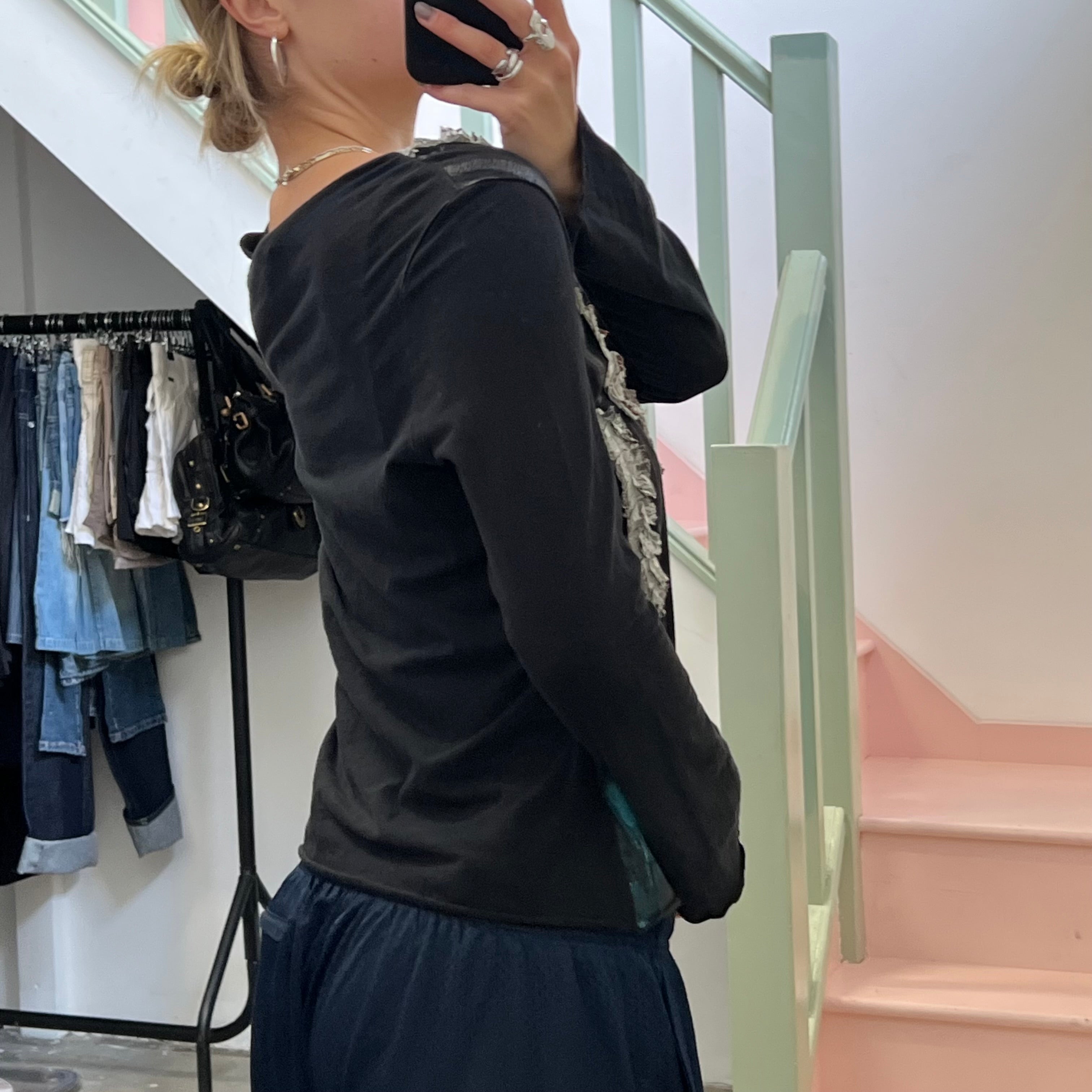 Black textured long sleeve top