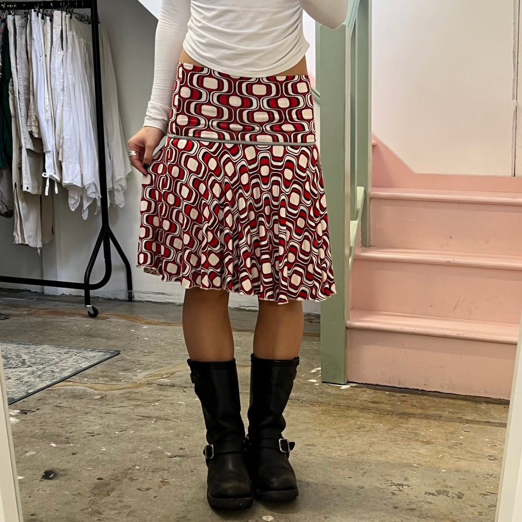 Pimkie red geo print drop waist skirt