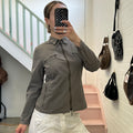Khaki fitted lightweight zip up jacket