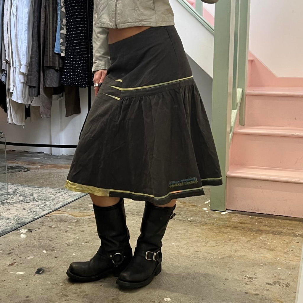 Khaki utility midi skirt