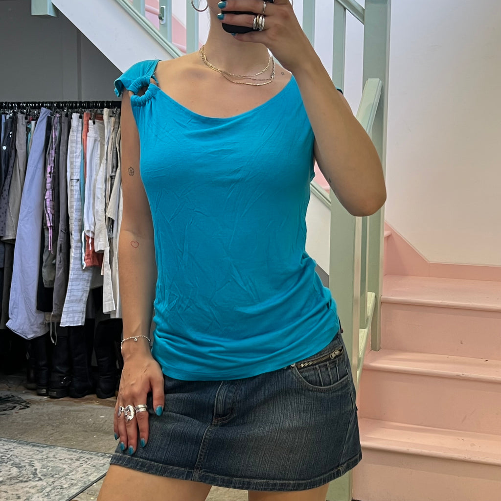 Blue slouchy cowl vest