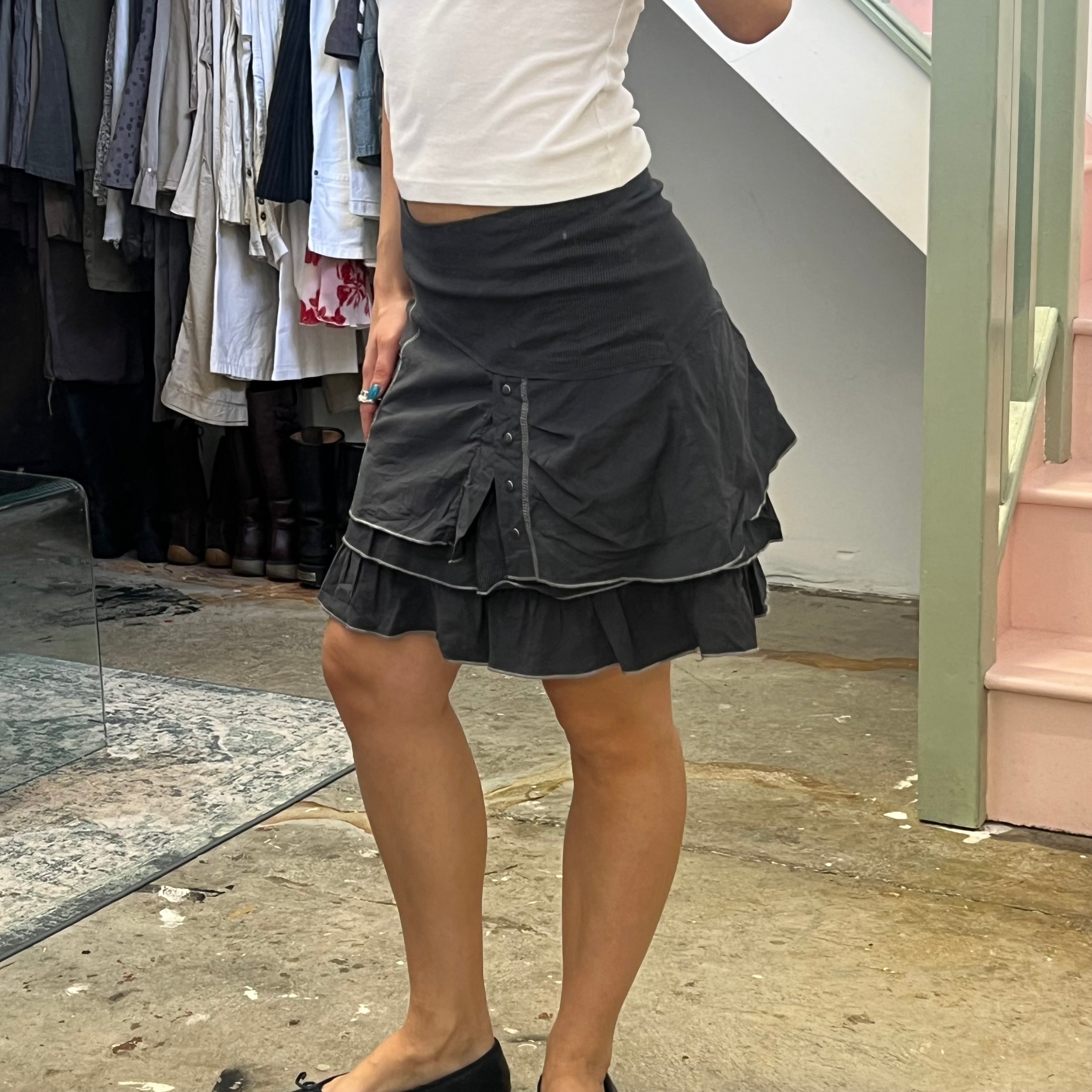 Grey utility layered cargo mini skirt