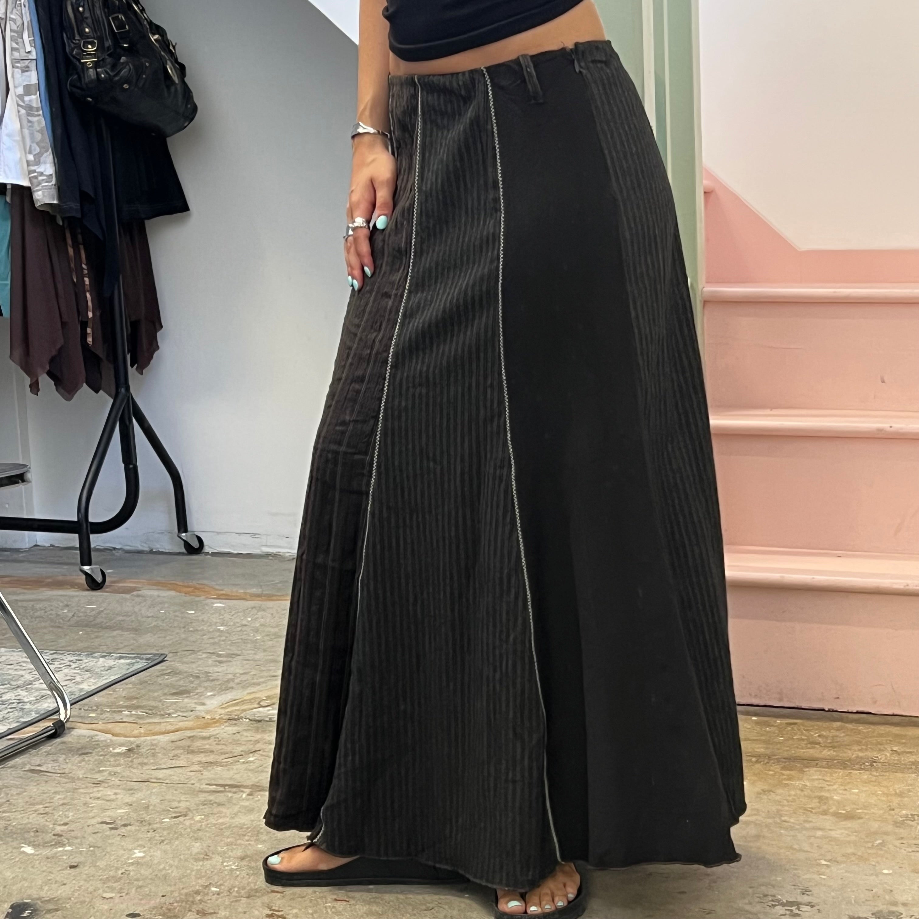 Black and grey patchwork utility maxi skirt