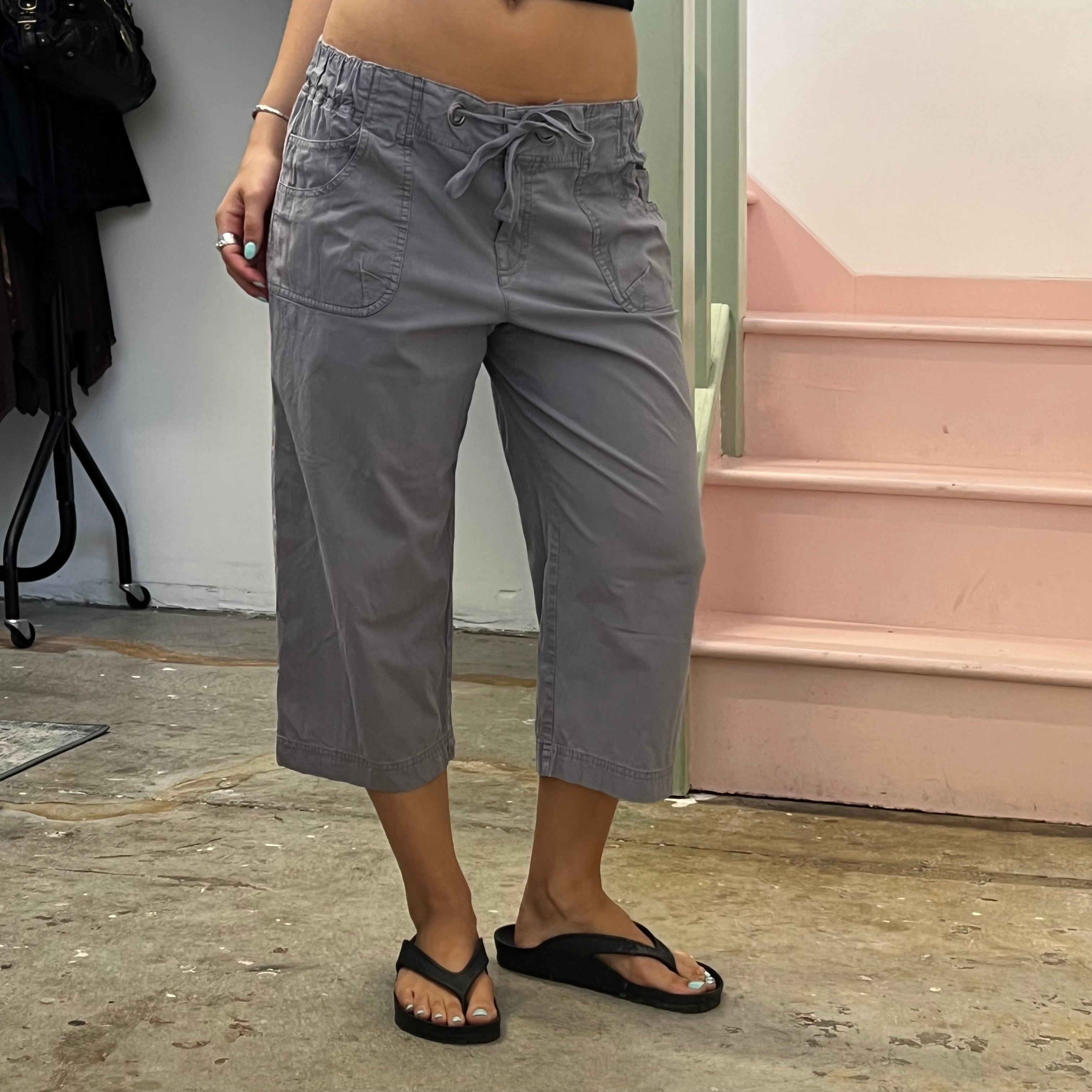 Grey tie waist cargo capris
