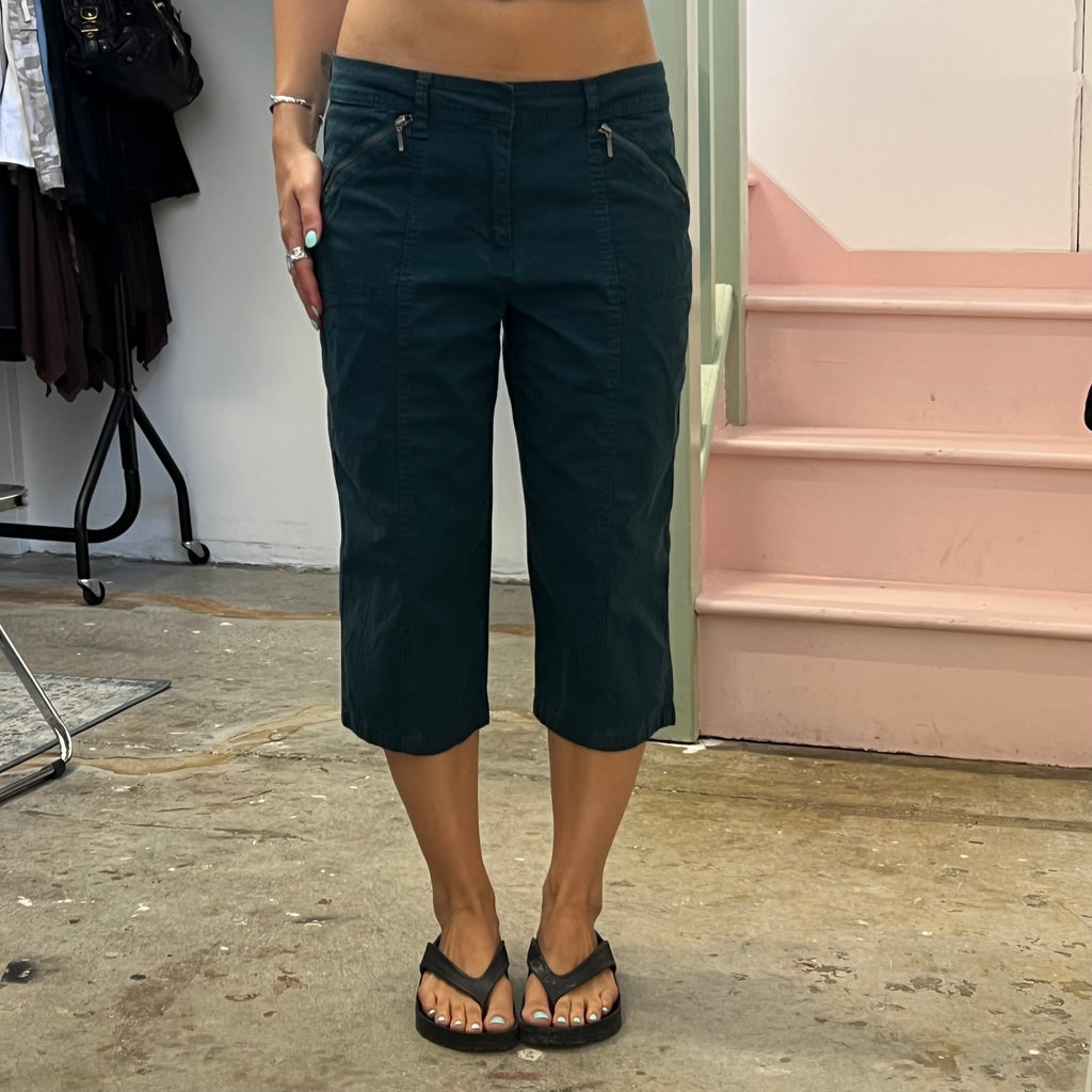 Teal dark green tailored capris