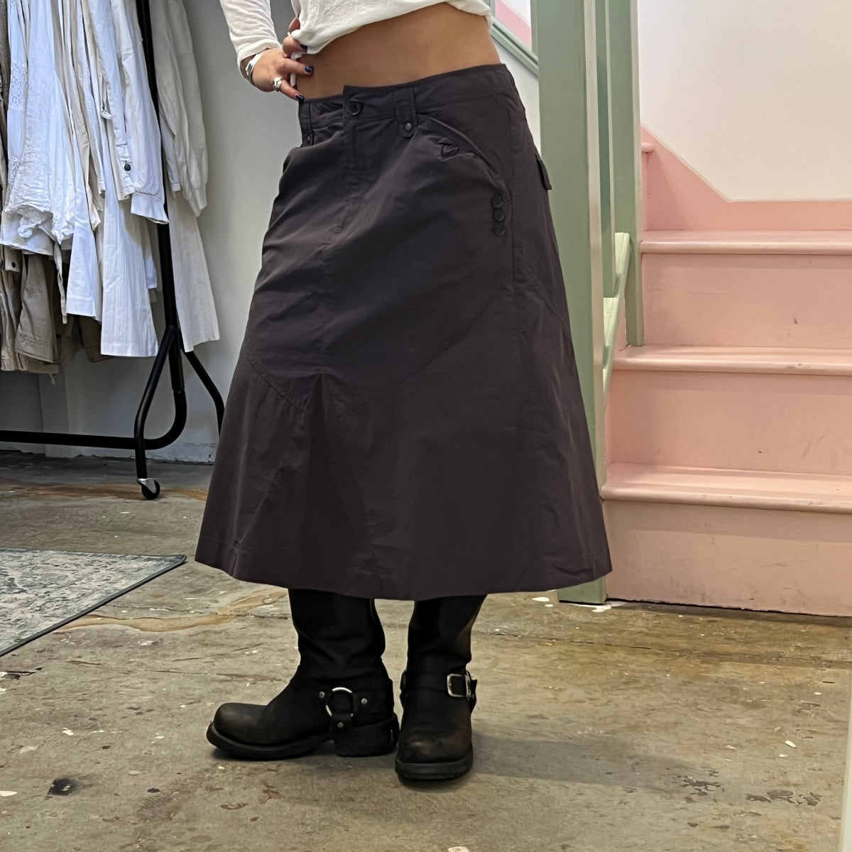 Grey cargo midi skirt