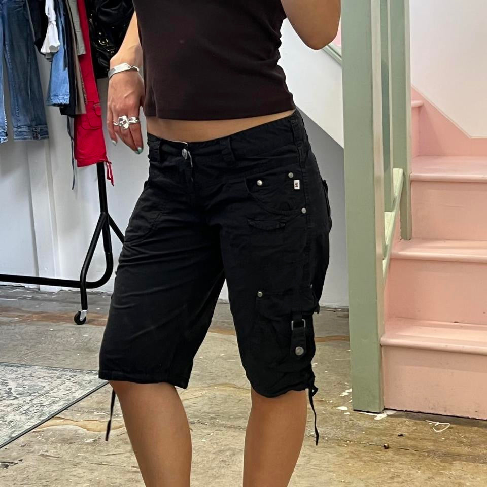 Black knee length cargo shorts