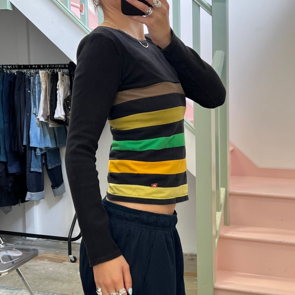 Black and green striped long sleeve top