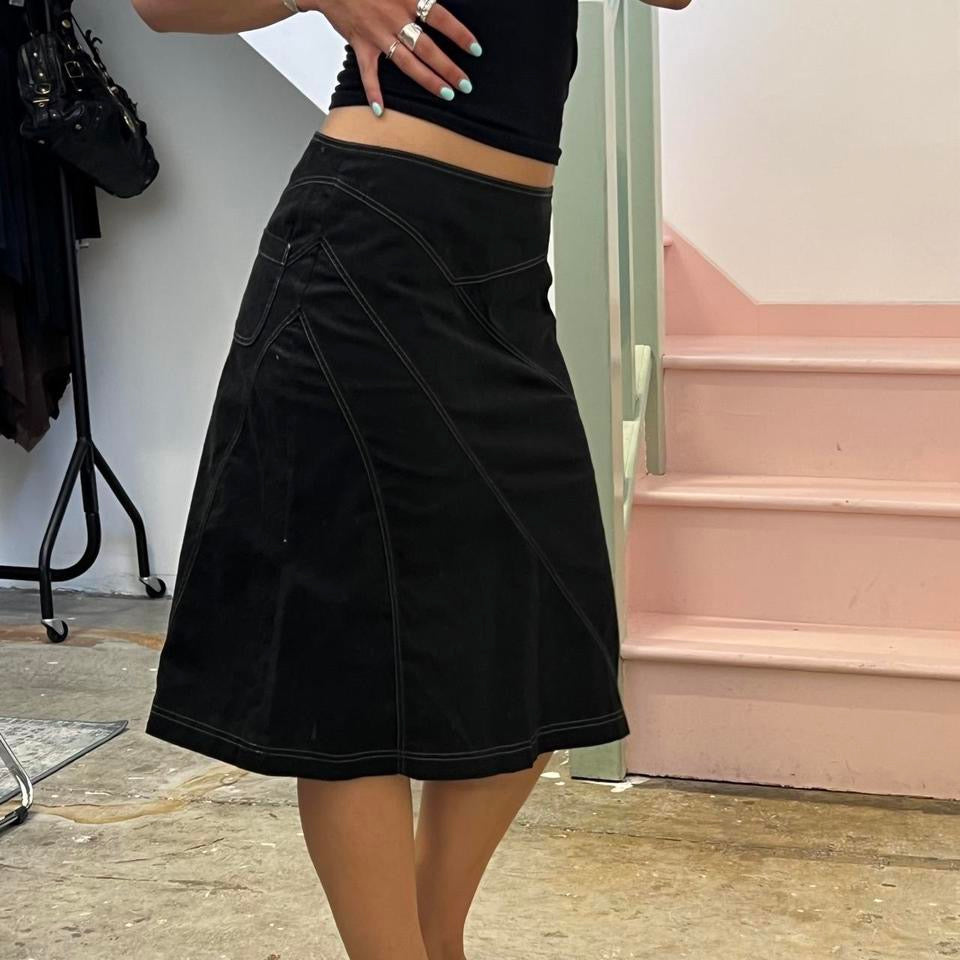 Black tailored pencil skirt with contrast stitching