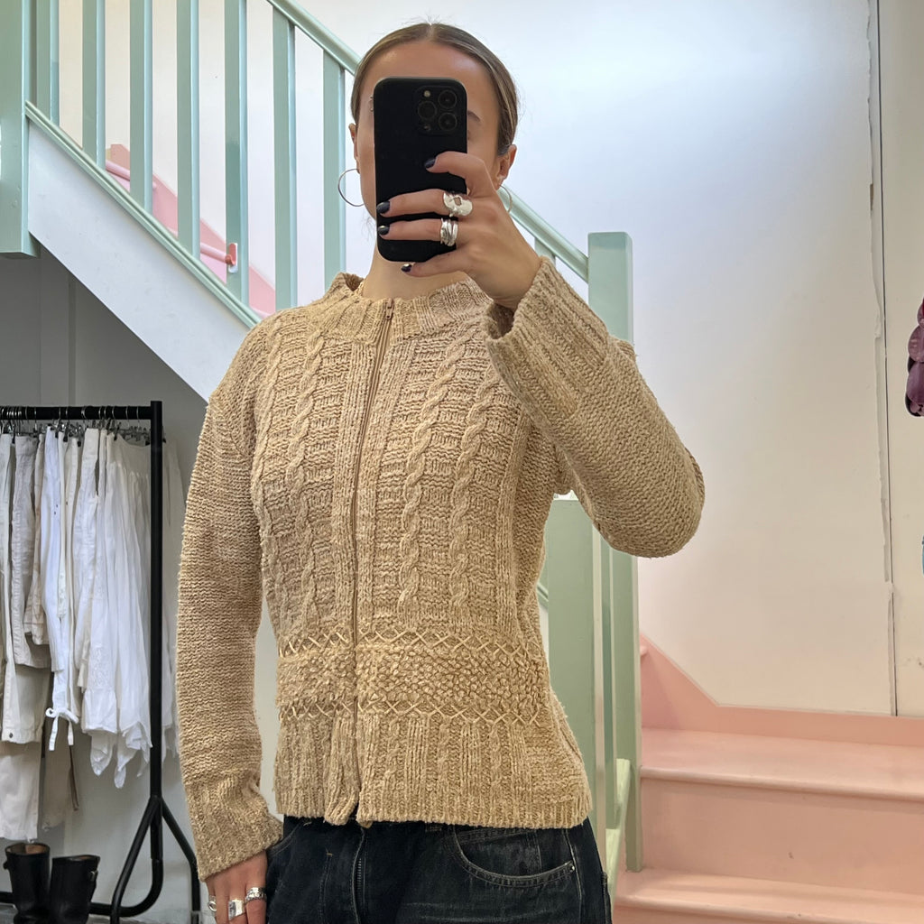 Cream chunky knit zip up cardigan