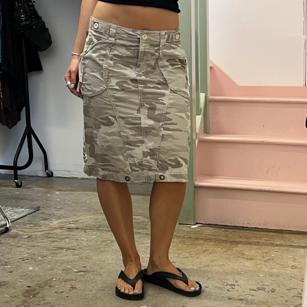 Camo print cargo midi skirt