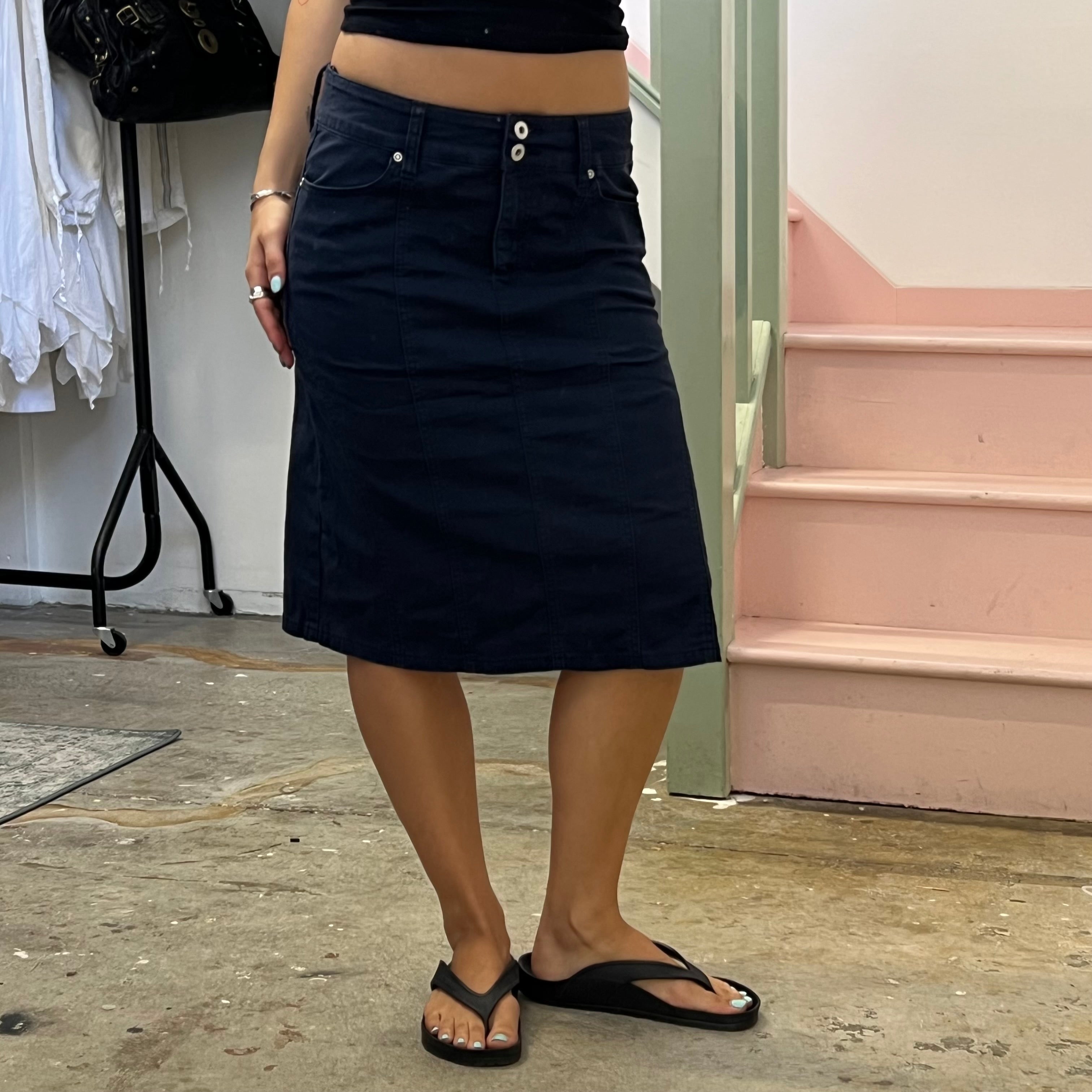 Navy tailored midi skirt