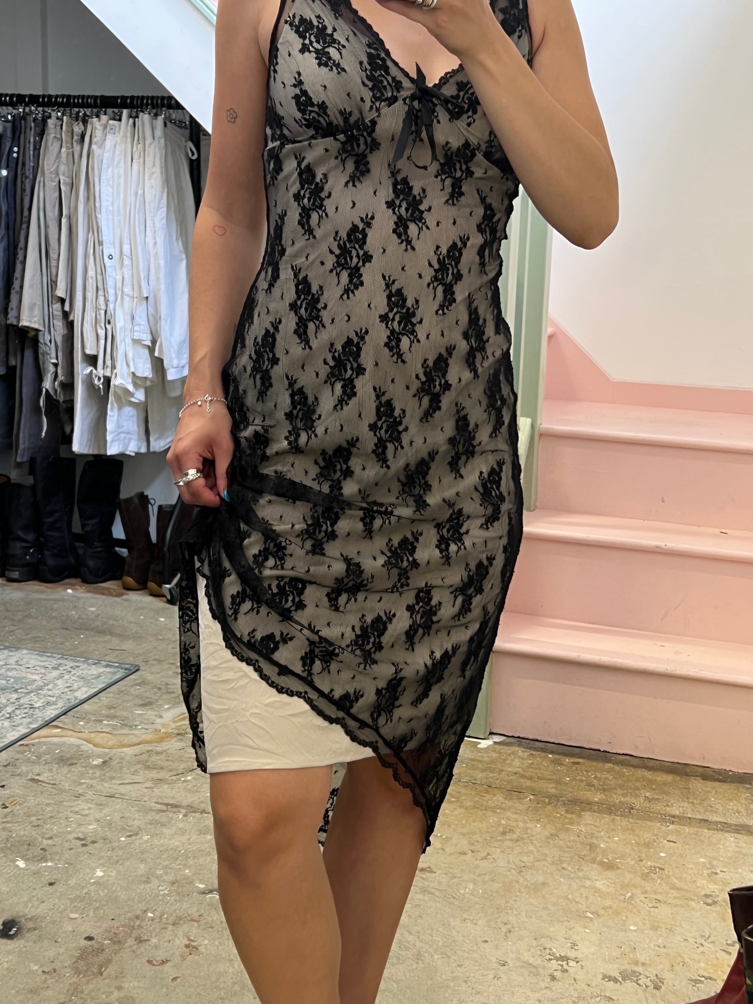 Black lace midi dress