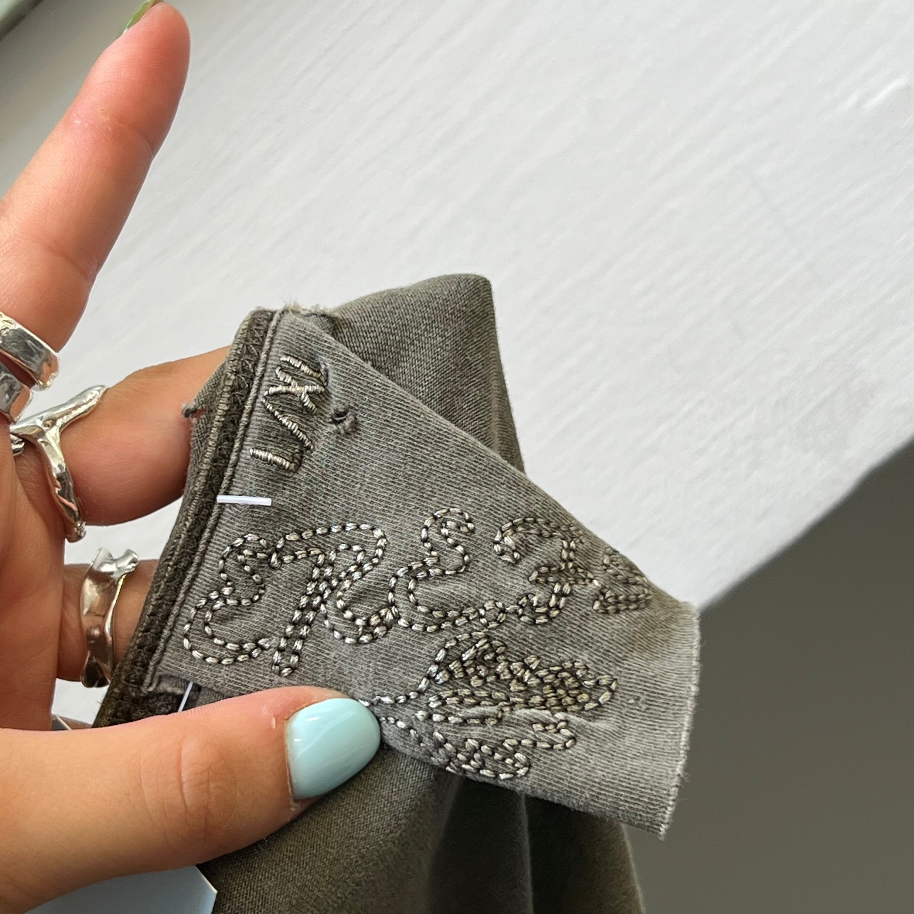 Khaki embroidered asymmetrical long sleeve top