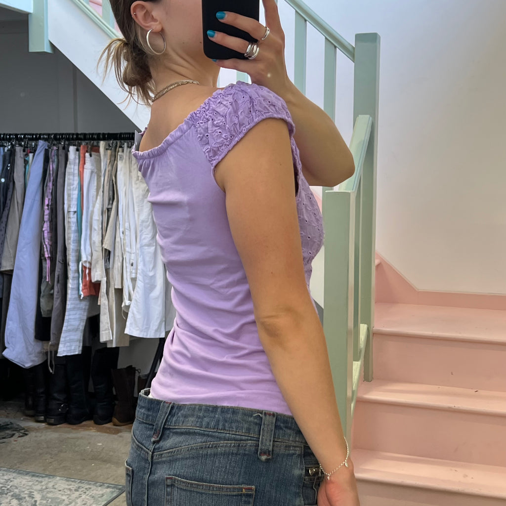 Lilac embroidered off shoulder top