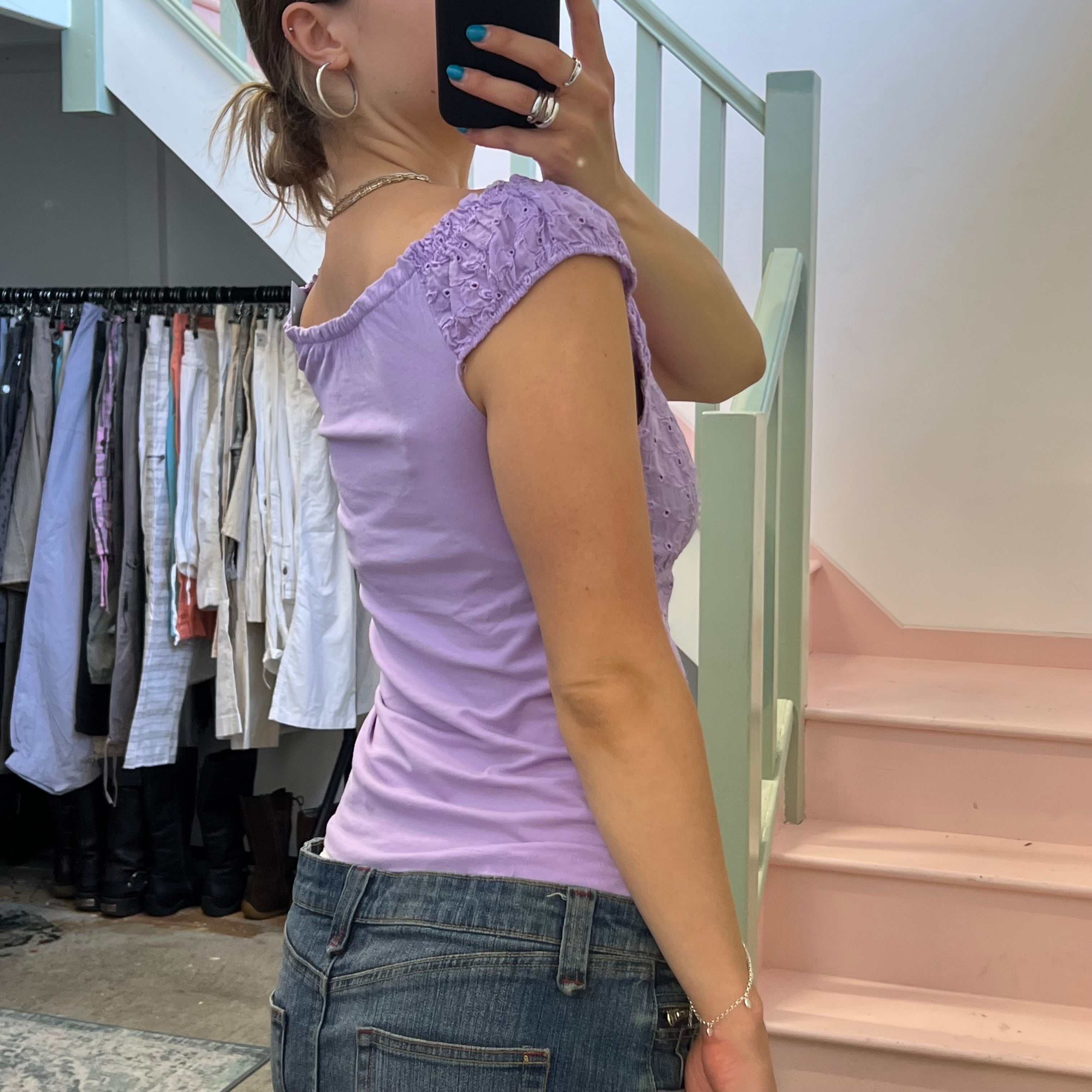 Lilac embroidered off shoulder top