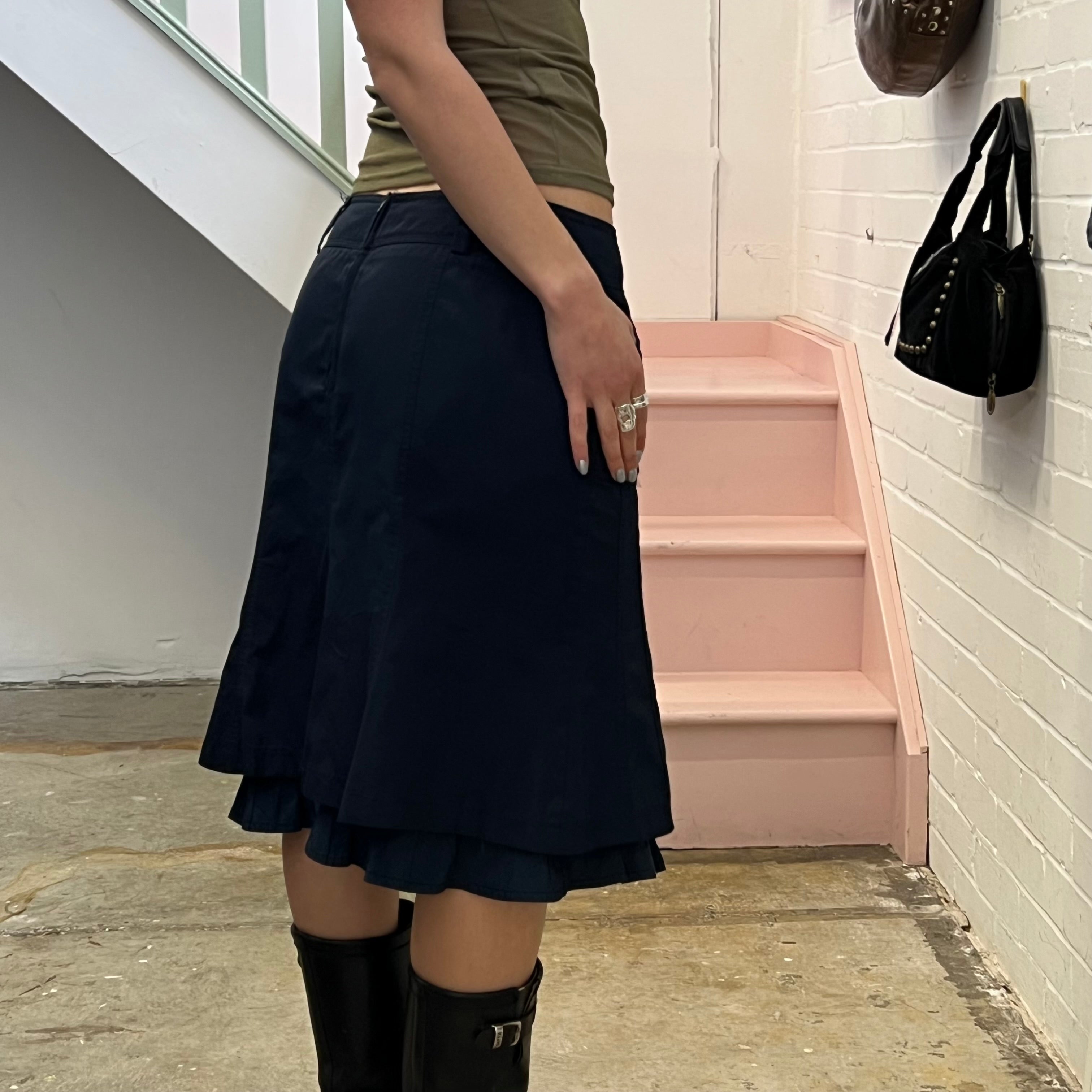 Biba navy layered utility style midi skirt