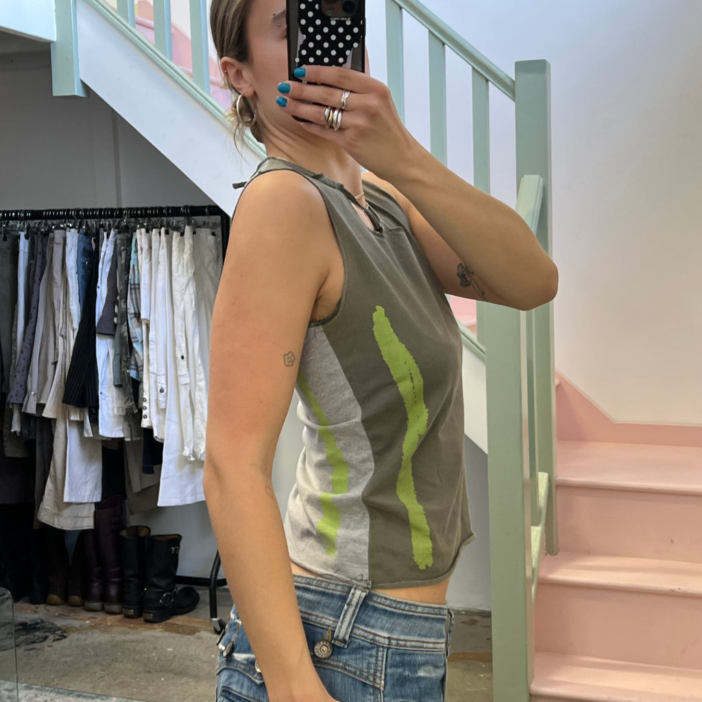 Khaki and lime green printed vest