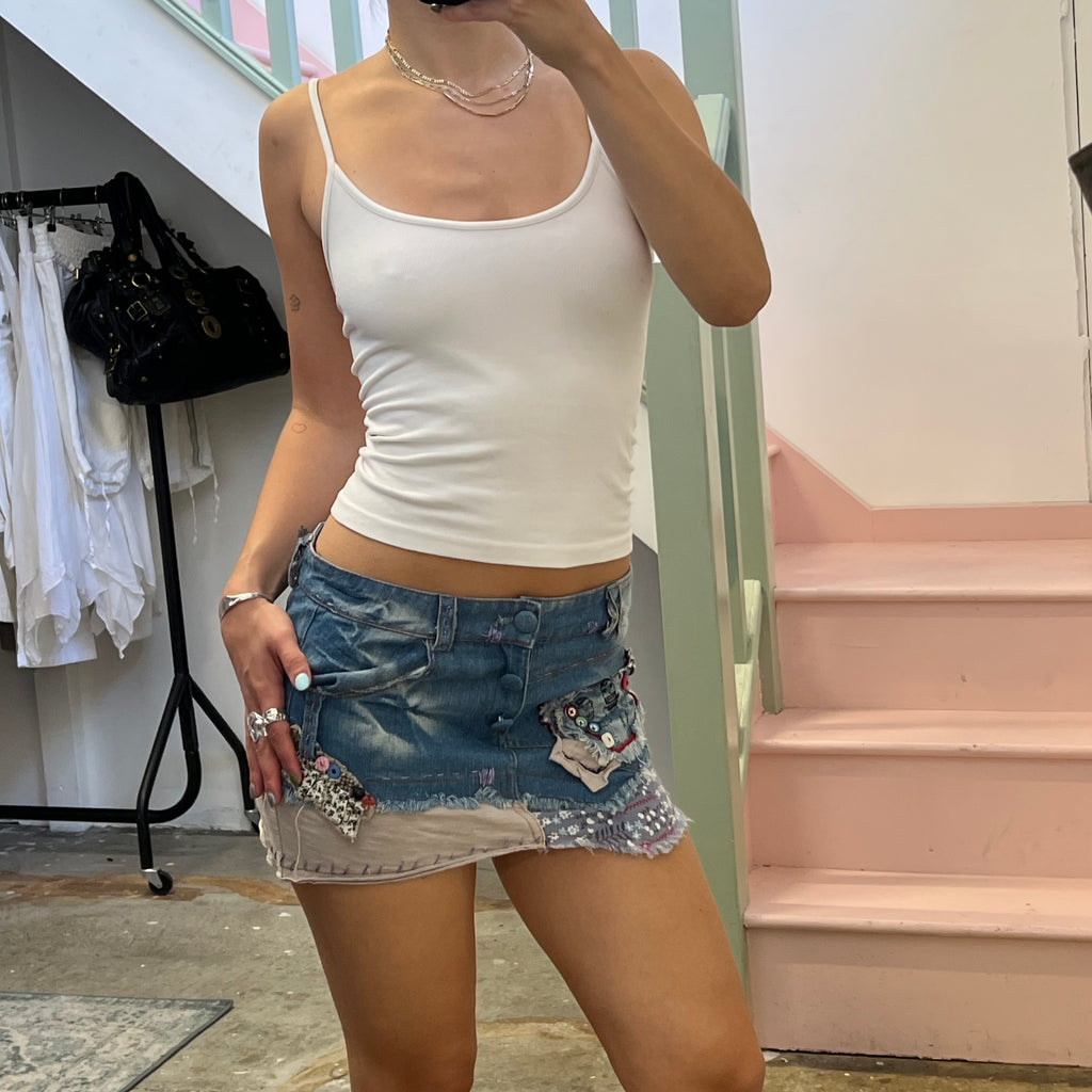 Embroidered denim mini skirt