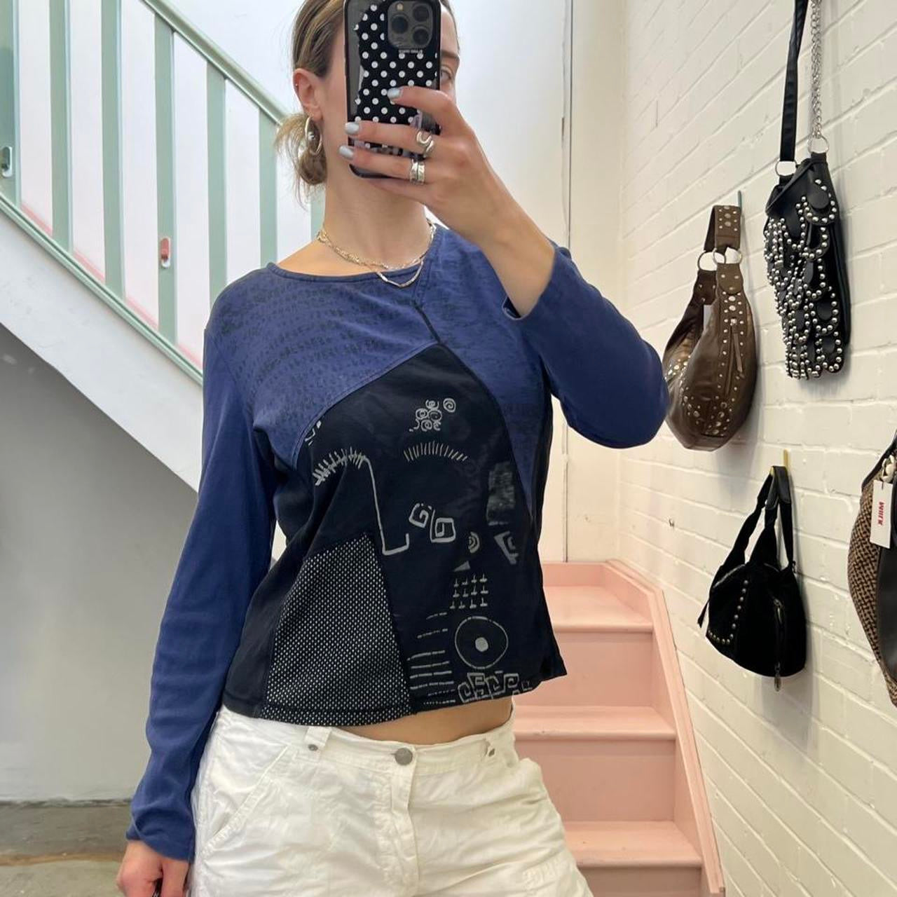 Navy and black graphic print long sleeve top