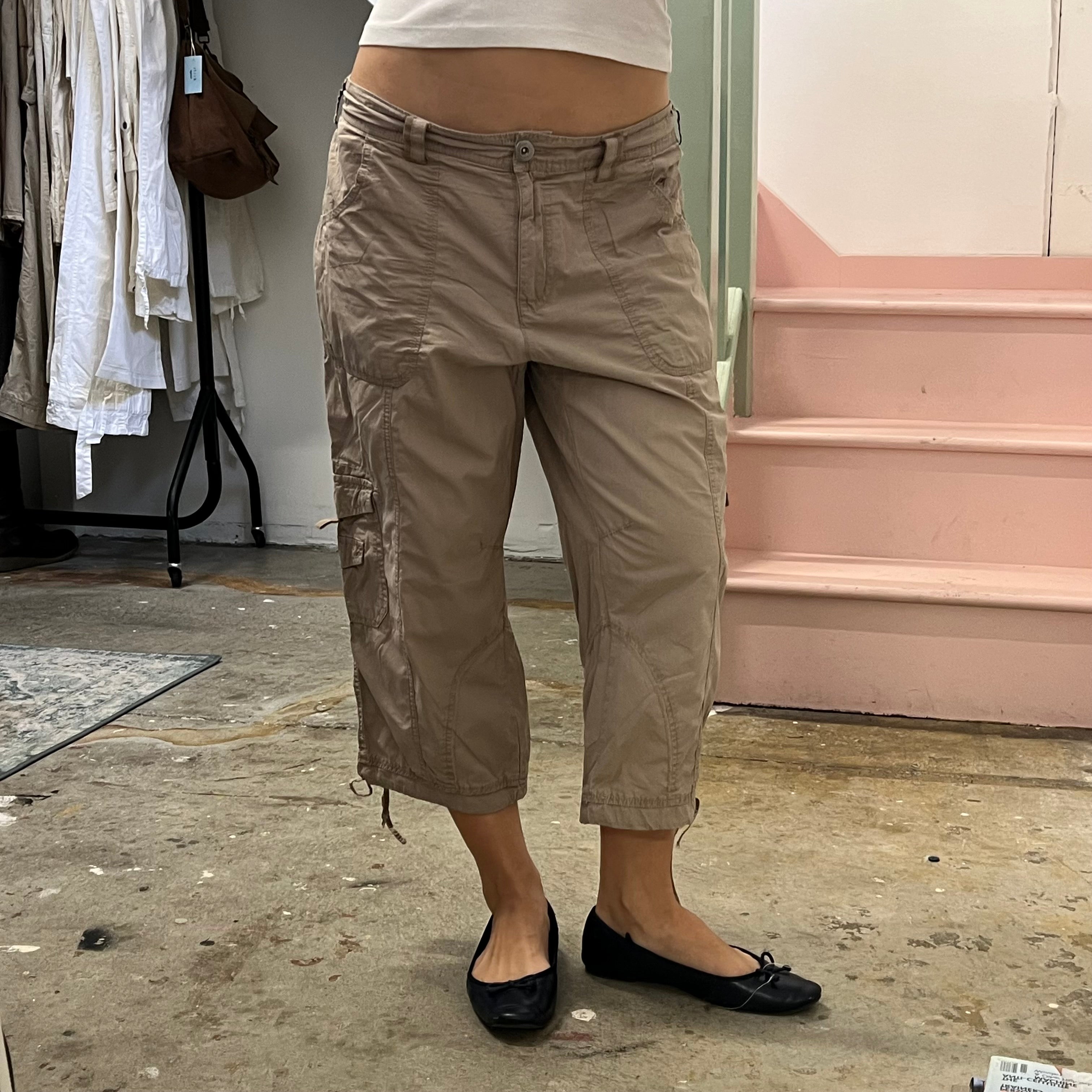 Cream baggy cargo capris