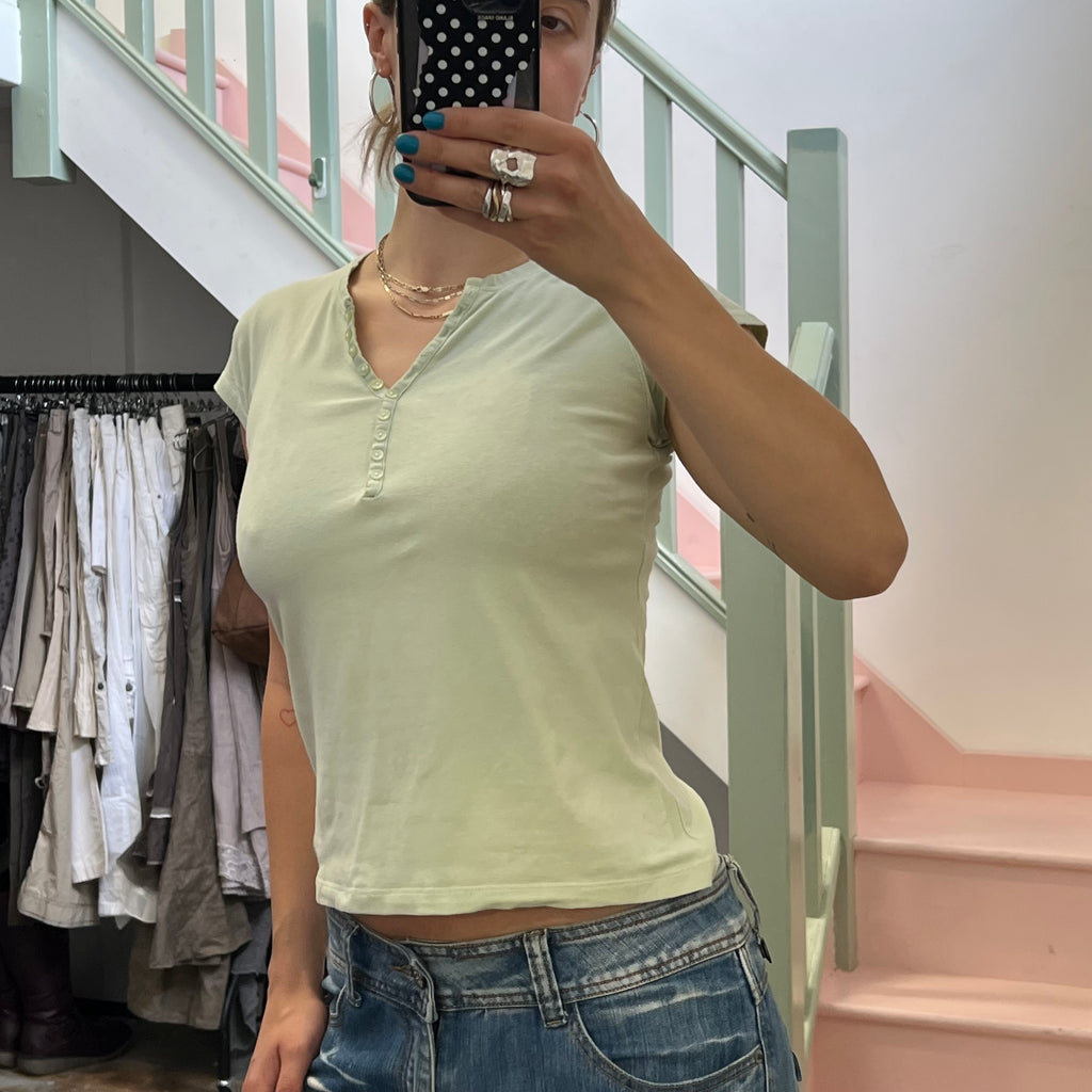 Pastel green button up tee