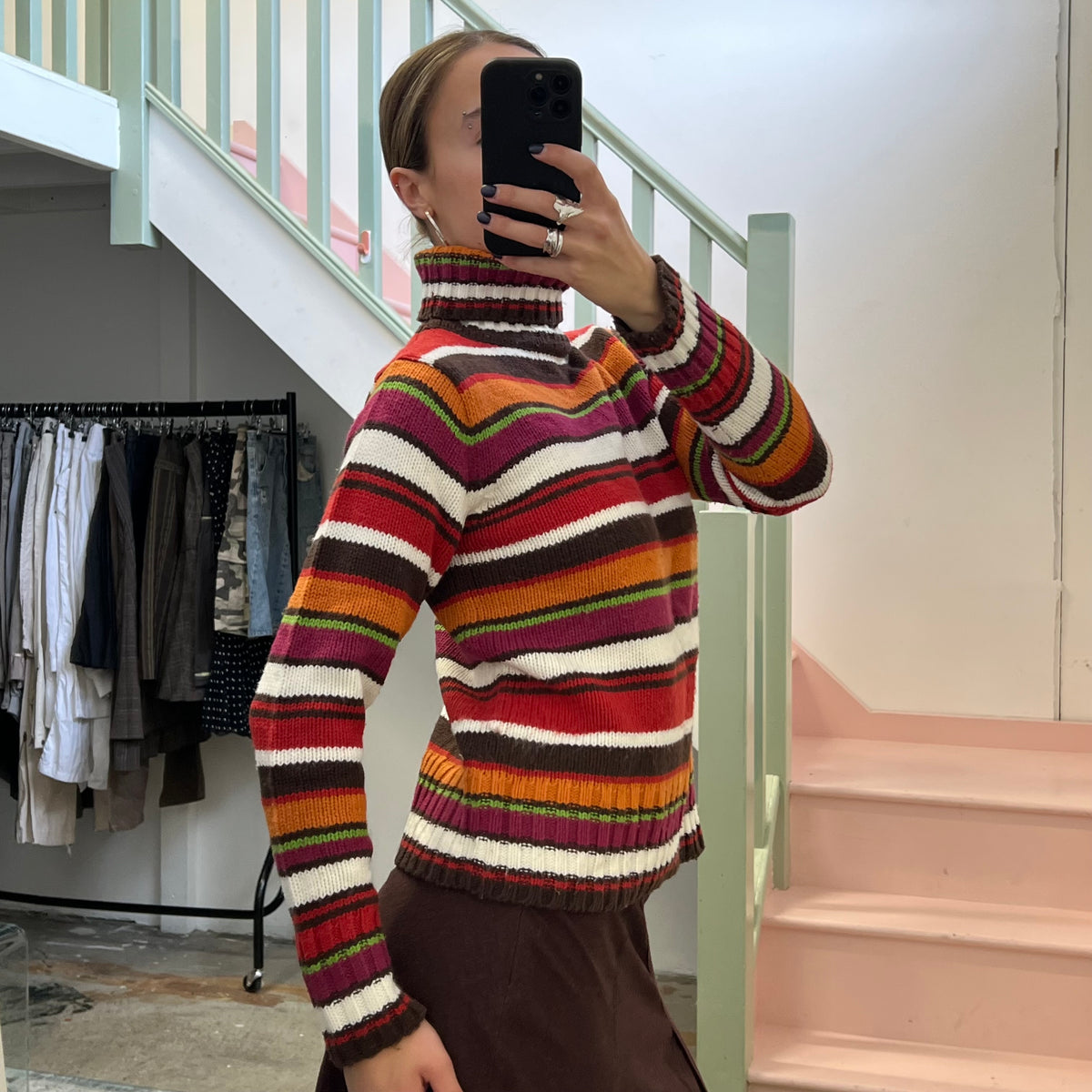 Stripe roll neck sweater