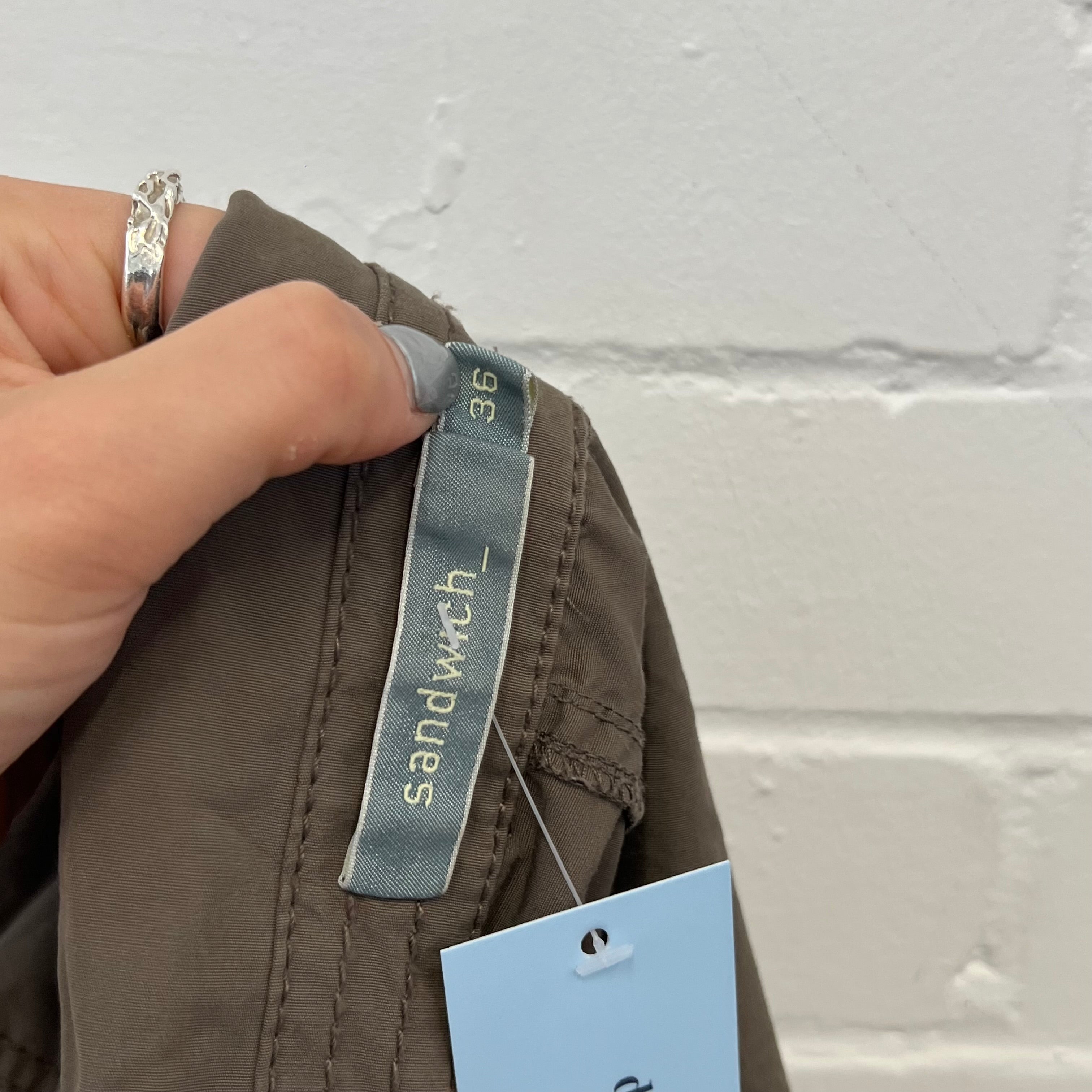 Khaki grey lightweight fitted zip up biker jacket