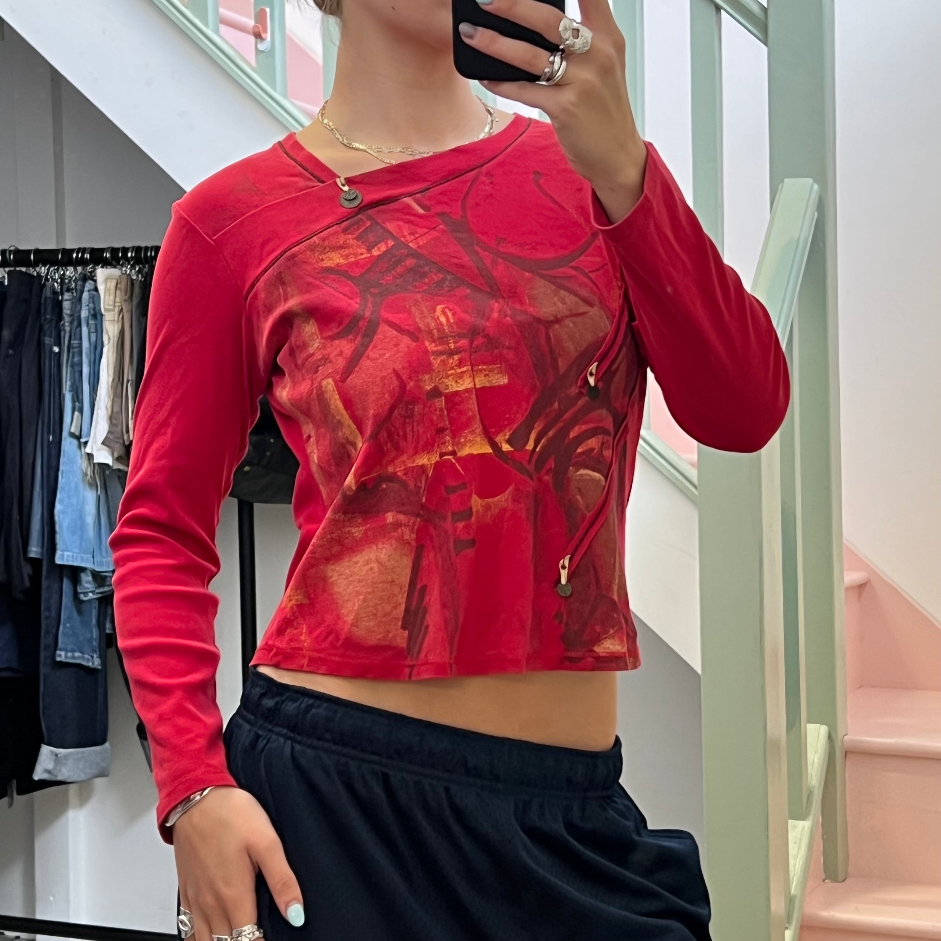 Red graphic print top