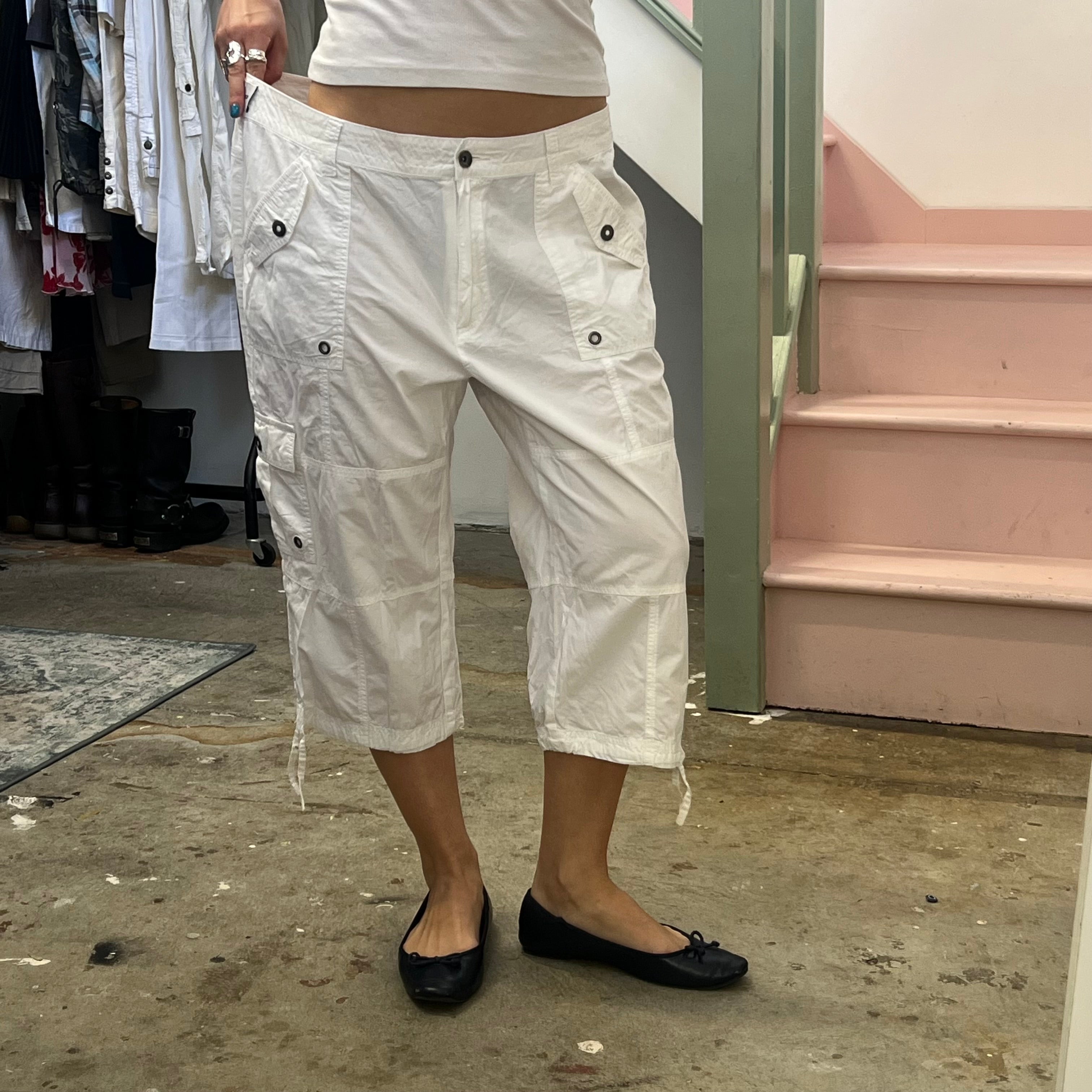 White baggy cargos capris