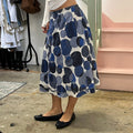 Blue and white geo print polka dot maxi skirt