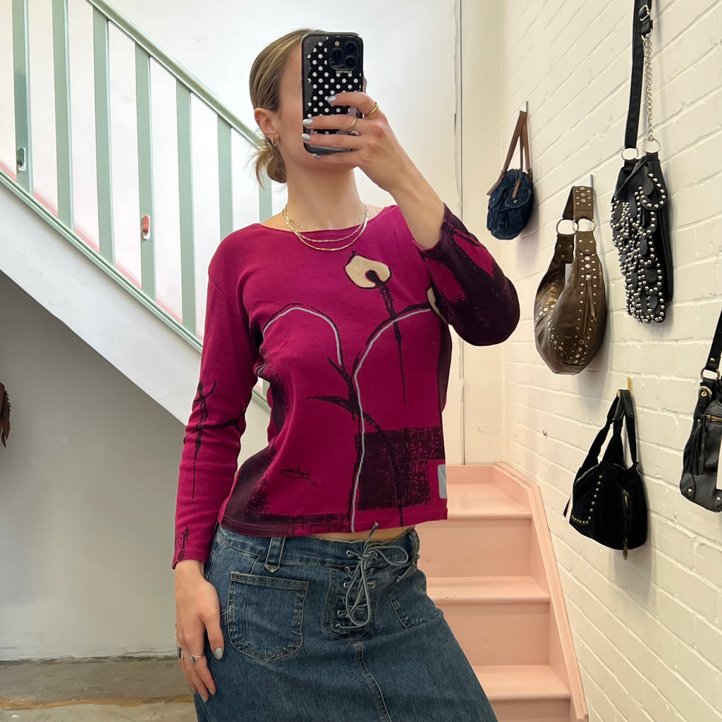 Dark pink graphic print long sleeve top