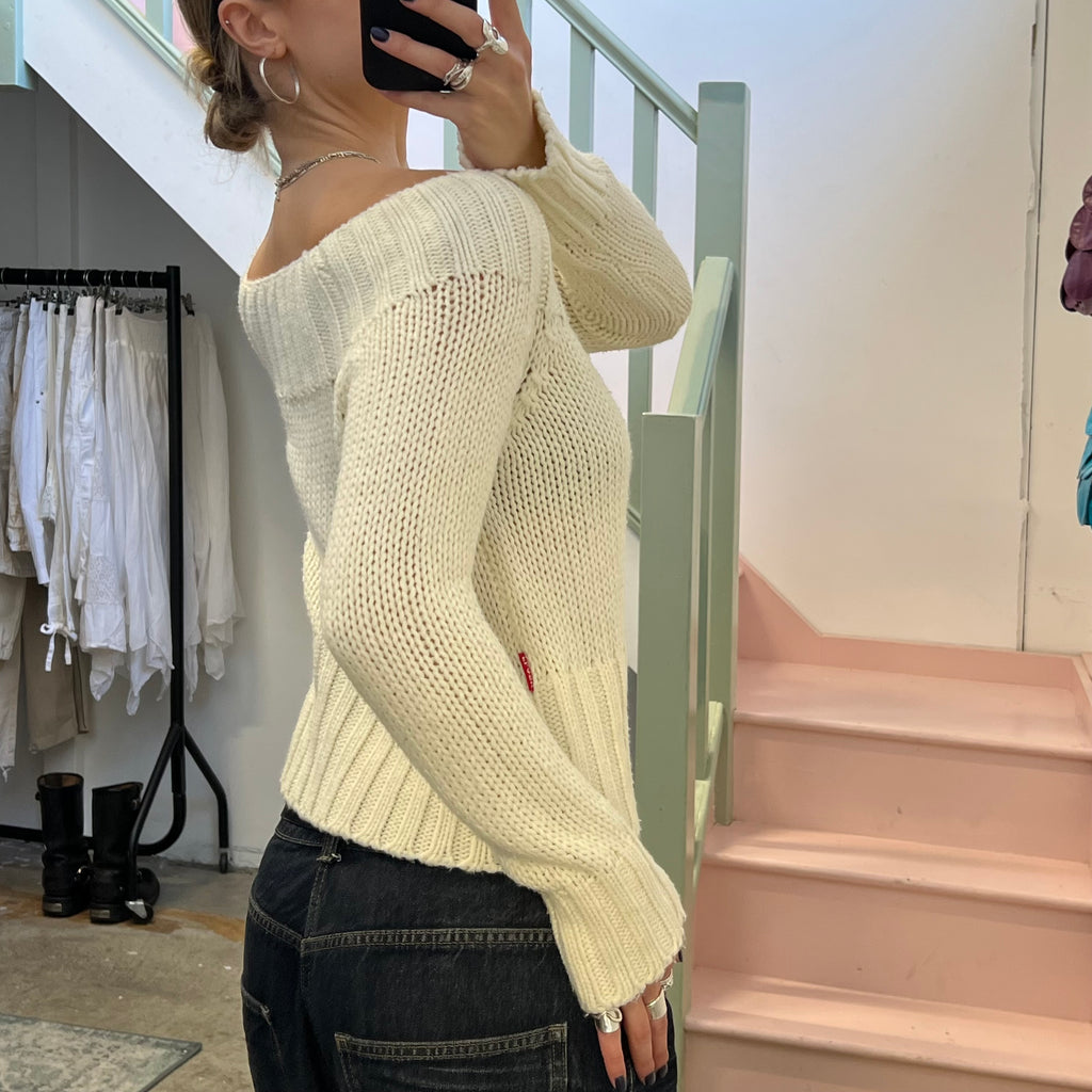 Cream chunky knit off shoulder sweater