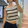 Cream striped knitted vest