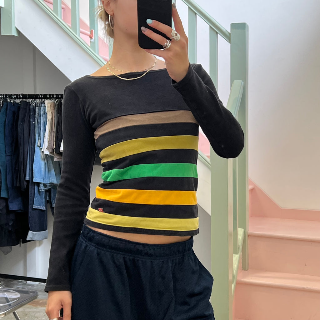 Black and green striped long sleeve top