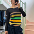 Black and green striped long sleeve top