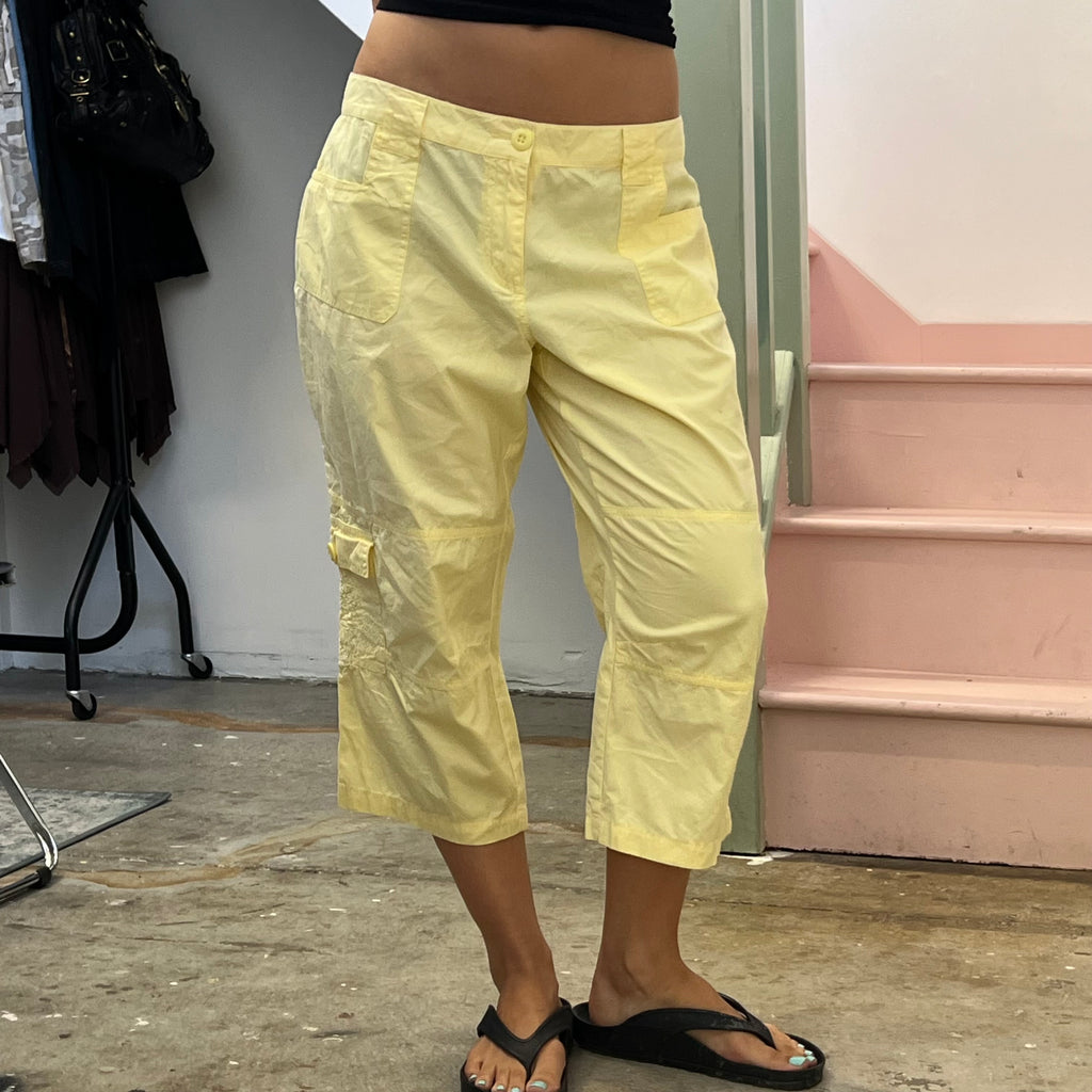 Yellow wide leg cargo capris