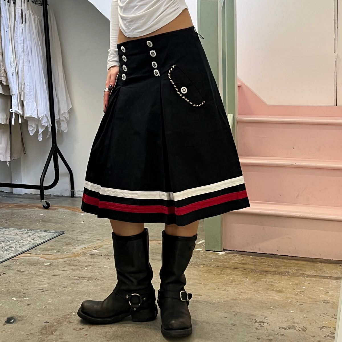 Fornarina black pleated button skirt