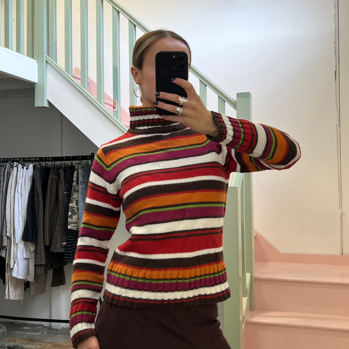 Stripe roll neck sweater