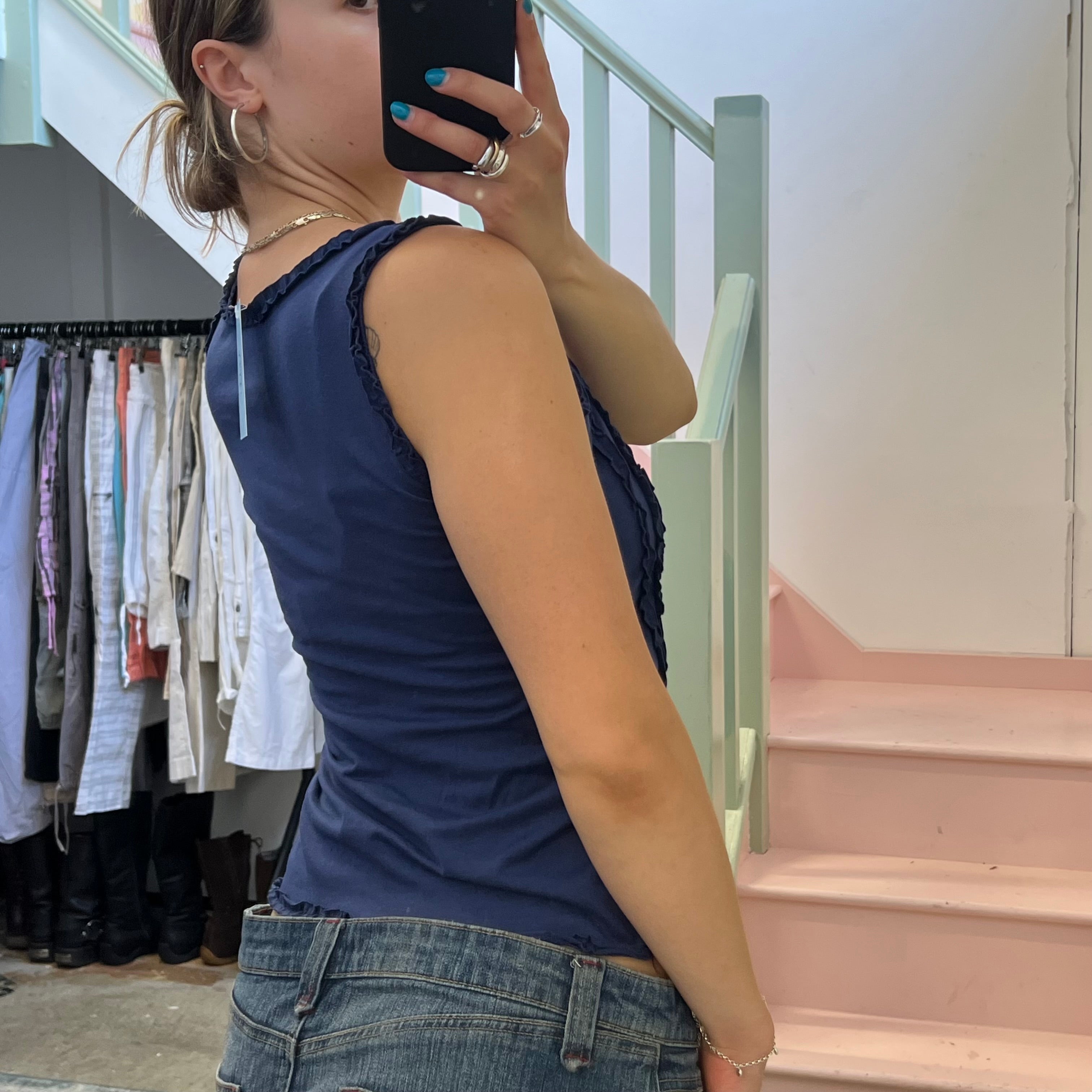 Navy lace up vest top