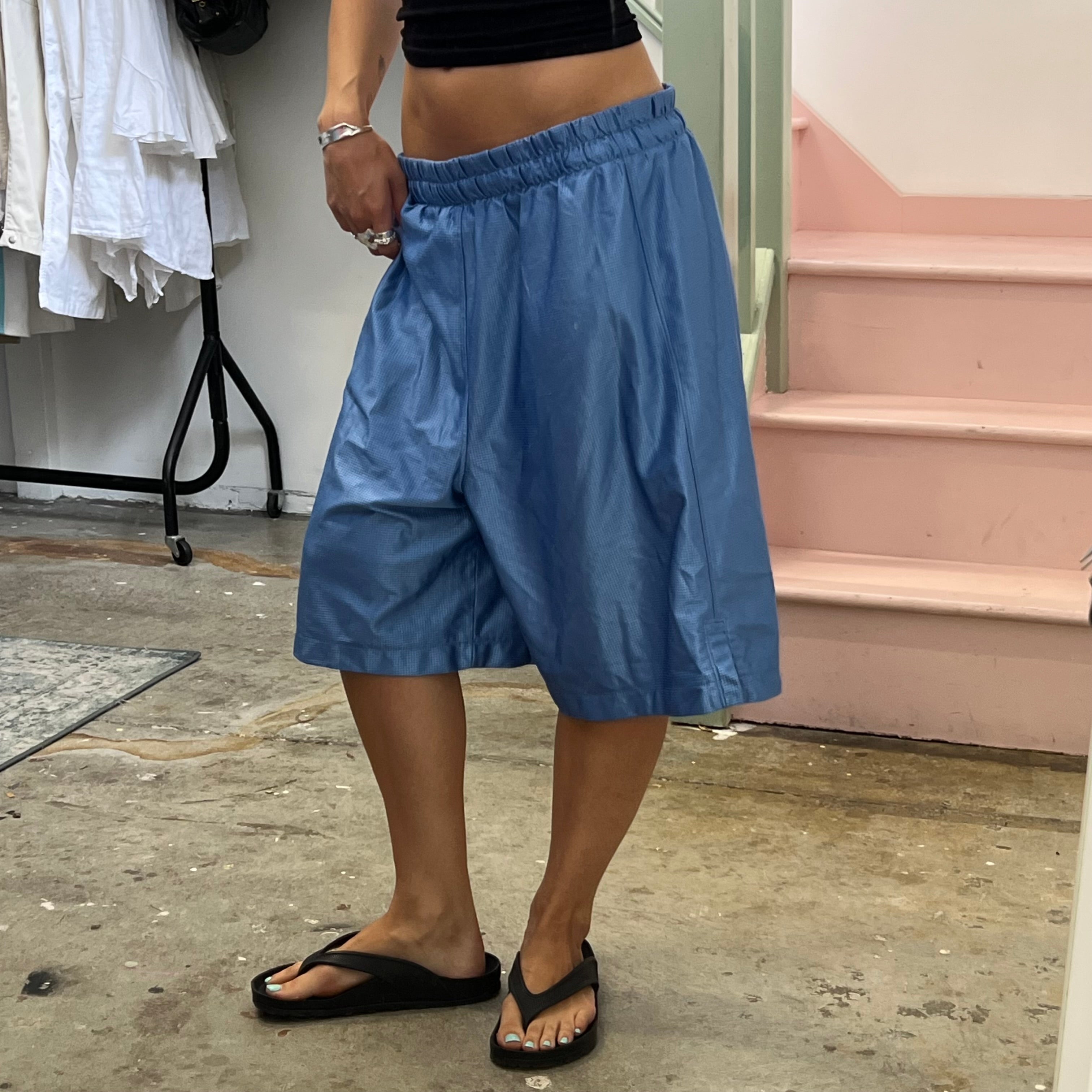 Light blue metallic basketball shorts