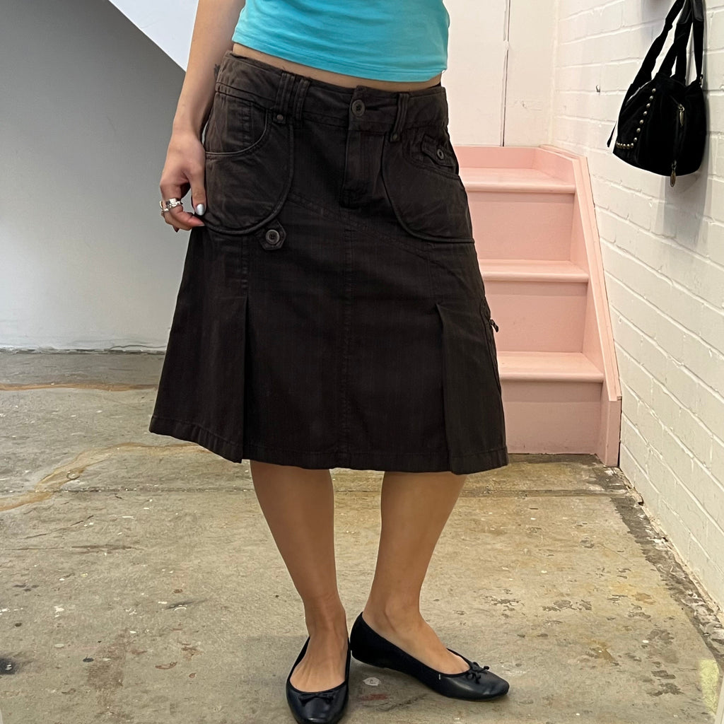 Esprit brown pinstripe tailored pleated midi skirt