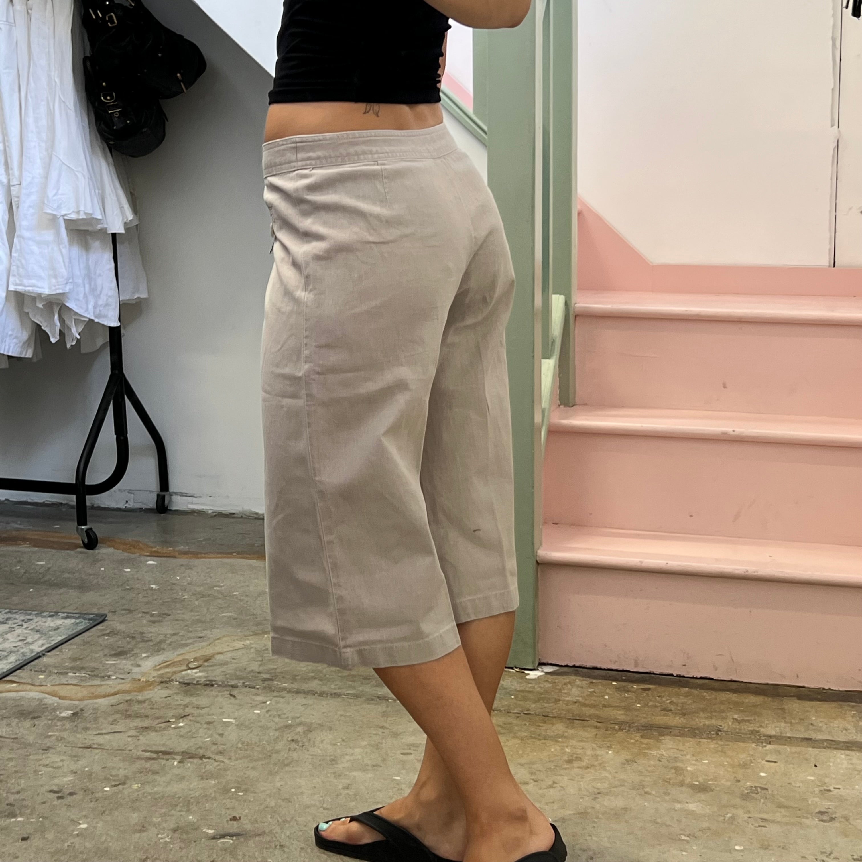 Cream wide leg tie waist capris