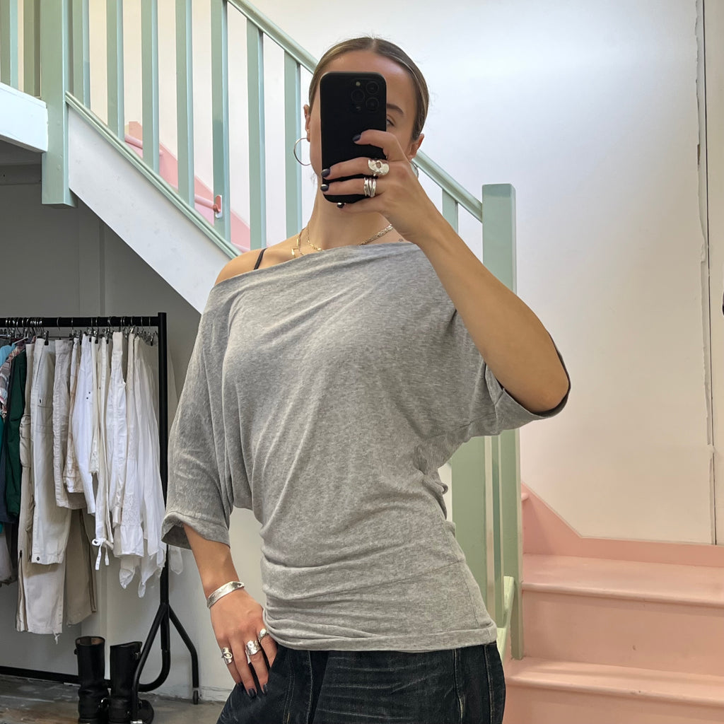 Grey slouchy batwing top